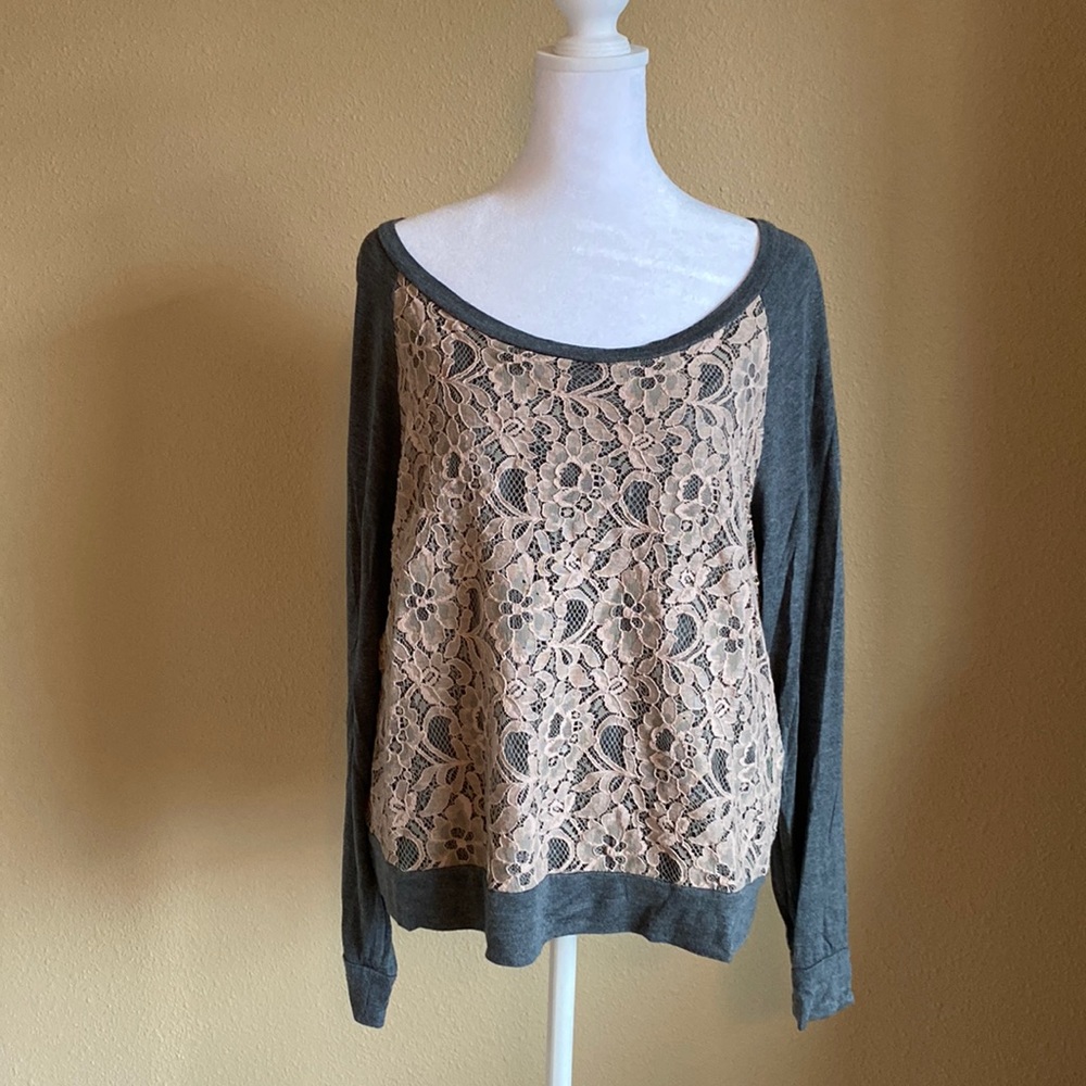 Light pink lacey and gray top